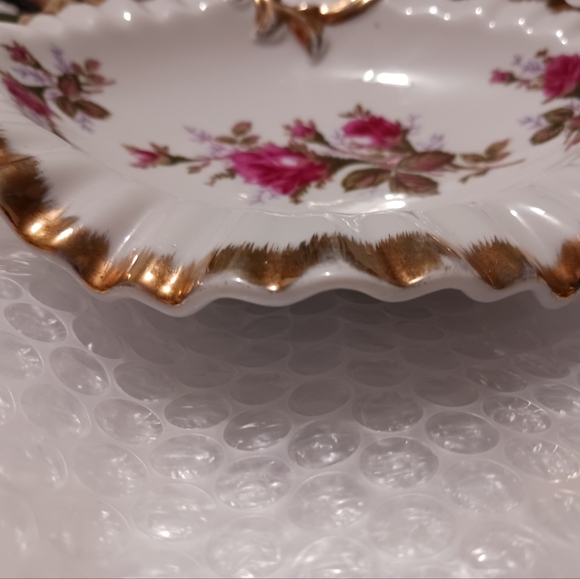 Vintage Moss Rose China Candy Dish 28/6M Gold Trim Scalloped Edge - Picture 2 of 12